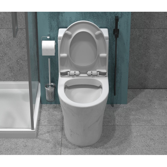 Унитаз-моноблок безободковый EvaGold EG060001 с тонкой крышкой микролифт, белый с декором - фото 5