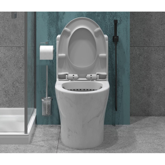 Унитаз-моноблок безободковый EvaGold EG060001 с тонкой крышкой микролифт, белый с декором - фото 6