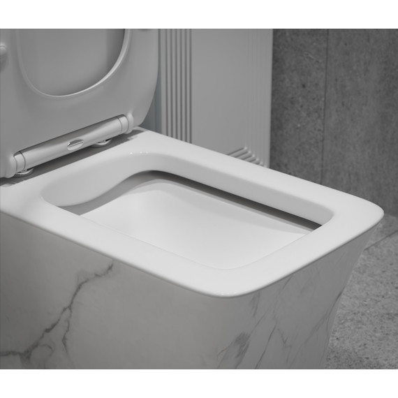 Унитаз-моноблок безободковый EvaGold EG060002 с тонкой крышкой микролифт, белый с декором - фото 8