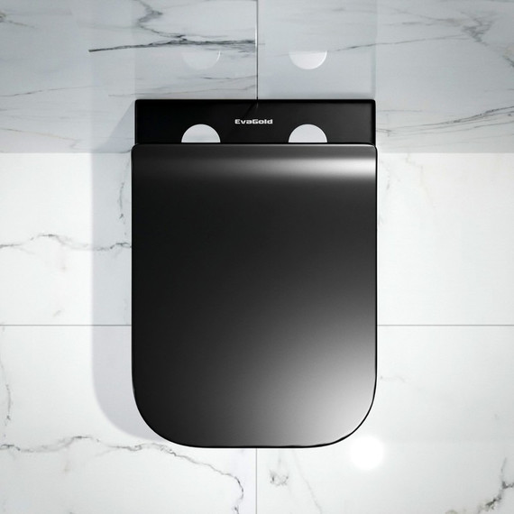 Унитаз подвесной безободковый EvaGold EG070009 с тонкой крышкой микролифт, чёрный матовый - фото 2