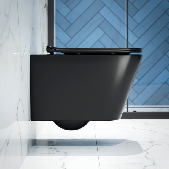 Унитаз подвесной безободковый EvaGold EG070009 с тонкой крышкой микролифт, чёрный матовый - фото 3