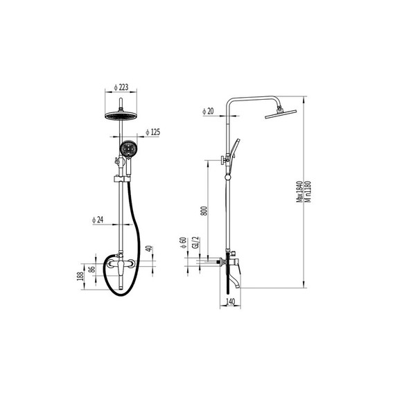 Душевая стойка EvaGold Queens EG400051 с полкой, чёрный - фото 5