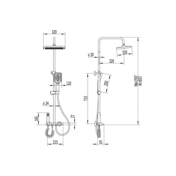 Душевая стойка с гигиеническим душем EvaGold Amazonia EG400057, оружейная сталь - фото 2
