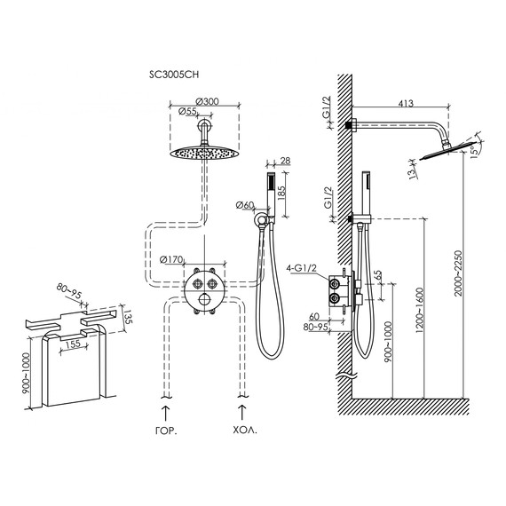 Душевая система для душа с термостатом Sancos Link SC3005CH - фото 9
