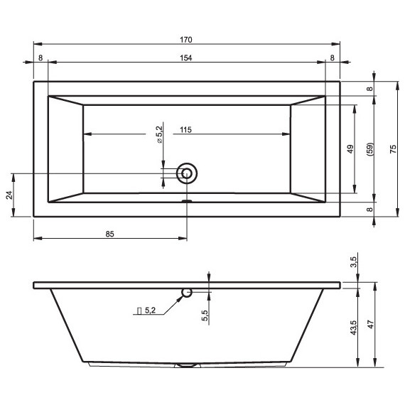 Ванна акриловая Riho LUSSO 170x75 см B007001005, Размер - мм: 1700х750 - фото 6