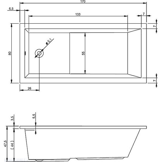 Ванна акриловая Riho LUSSO PLUS 170x80 см B006001005, Размер - мм: 1700х800 - фото 6