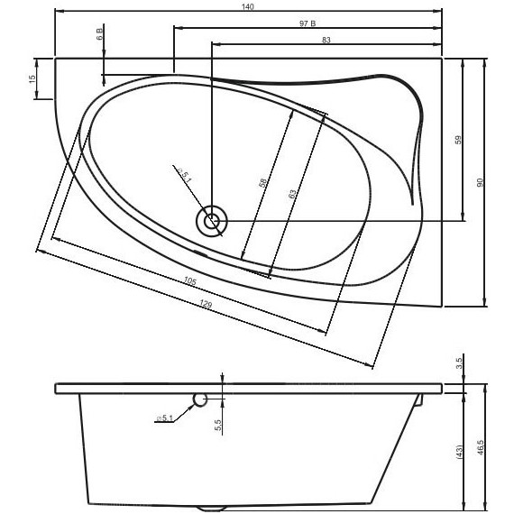Ванна акриловая Riho LYRA 140x90 см B020001005 L, Размер - мм: 1400х900 - фото 6