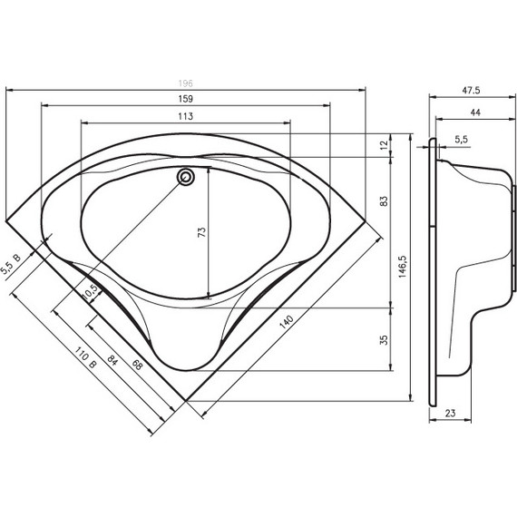 Ванна акриловая Riho NEO 140x140 см B076001005, Размер - мм: 1400х1400 - фото 7