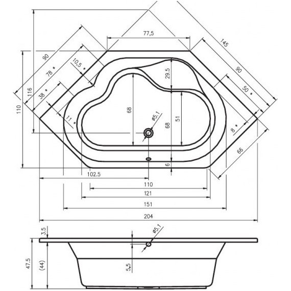 Ванна отдельностоящая Riho WINNIPEG 145x145 см B010001005 - фото 6