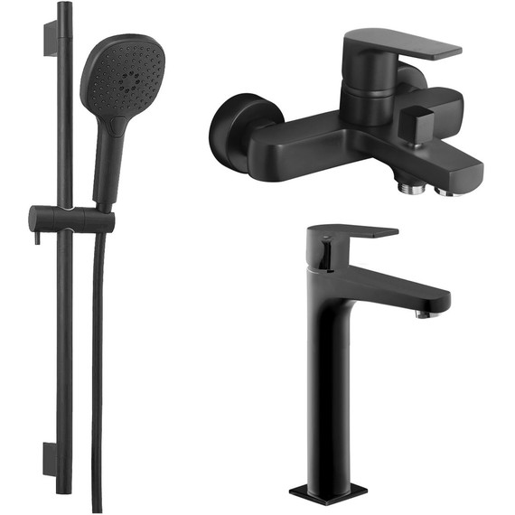 Набор смесителей 3 в 1 для ванны Azario Treya AZ-156805024+AZ-156845524+AZ-157820224, чёрный матовый - фото 