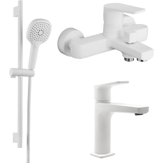 Набор смесителей 3 в 1 для ванны Azario Treya AZ-156805126+AZ-156845026+AZ-157820226, белый матовый - фото 