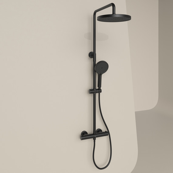 Душевая стойка с термостатом Sancos Teo SC11001MB, чёрный матовый - фото 4