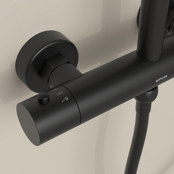 Душевая стойка с термостатом Sancos Teo SC11001MB, чёрный матовый - фото 7