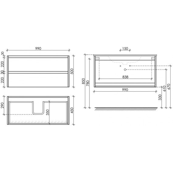 Тумба подвесная с раковиной-столешницей Sancos Libra 100 см LB100EG, дуб галифакс натуральный (раковина Element CN7003MB) - фото 11