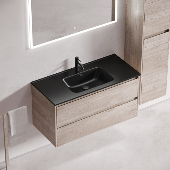 Тумба подвесная с раковиной-столешницей Sancos Libra 100 см LB100EG, дуб галифакс натуральный (раковина Element CN7003MB) - фото 4