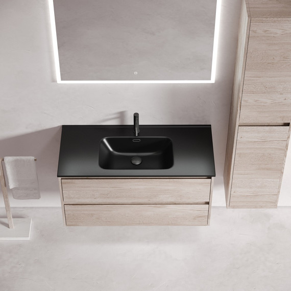 Тумба подвесная с раковиной-столешницей Sancos Libra 100 см LB100EG, дуб галифакс натуральный (раковина Element CN7003MB) - фото 5