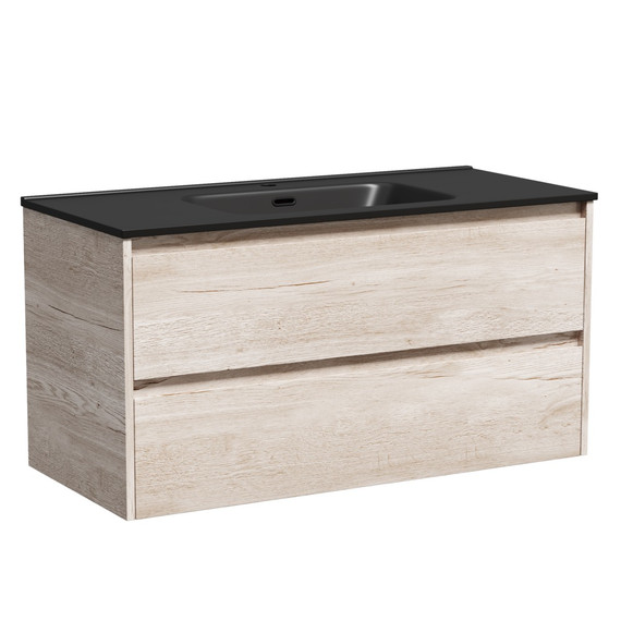 Тумба подвесная с раковиной-столешницей Sancos Libra 100 см LB100EG, дуб галифакс натуральный (раковина Element CN7003MB) - фото 2