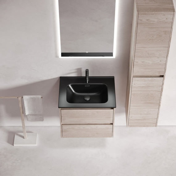 Тумба подвесная с раковиной Sancos Libra 60 см LB60EG, дуб галифакс натуральный (раковина Element CN7001MB) - фото 5