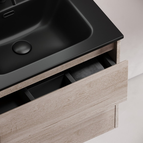 Тумба подвесная с раковиной Sancos Libra 60 см LB60EG, дуб галифакс натуральный (раковина Element CN7001MB) - фото 7