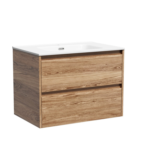 Тумба подвесная с раковиной-столешницей Sancos Libra 70 см LB70ECH, дуб чарльстон (раковина Element CN7007) - фото 2