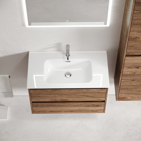 Тумба подвесная с раковиной-столешницей Sancos Libra 70 см LB70ECH, дуб чарльстон (раковина Element CN7007) - фото 7