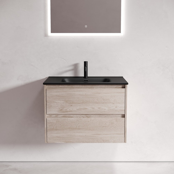 Тумба подвесная с раковиной-столешницей Sancos Libra 70 см LB70EG, дуб галифакс натуральный (раковина Element CN7007MB) - фото 