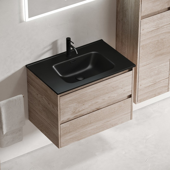 Тумба подвесная с раковиной-столешницей Sancos Libra 70 см LB70EG, дуб галифакс натуральный (раковина Element CN7007MB) - фото 4