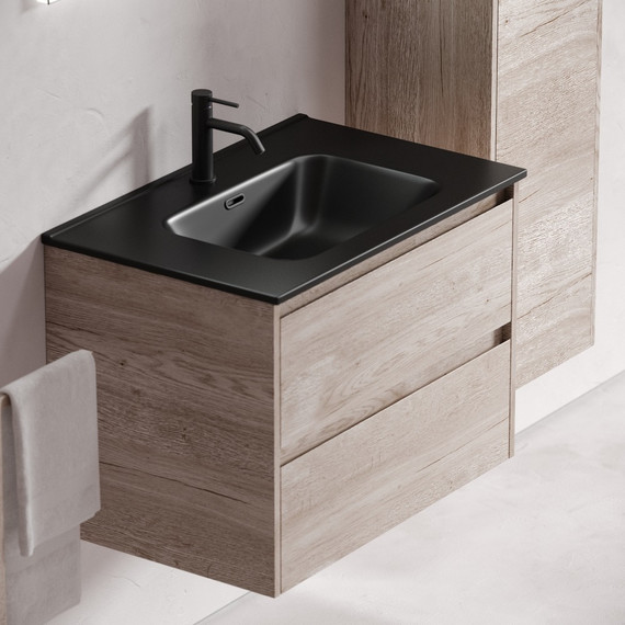 Тумба подвесная с раковиной-столешницей Sancos Libra 70 см LB70EG, дуб галифакс натуральный (раковина Element CN7007MB) - фото 6