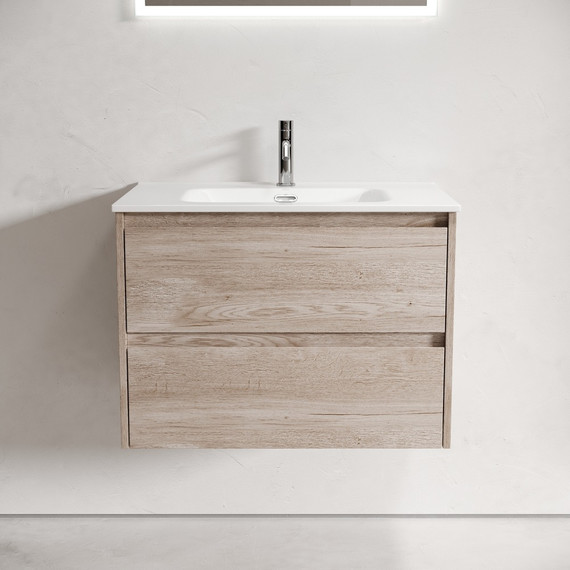 Тумба подвесная с раковиной-столешницей Sancos Libra 70 см LB70EG, дуб галифакс натуральный (раковина Element CN7007) - фото 