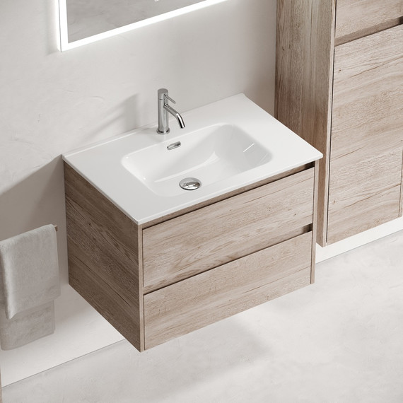 Тумба подвесная с раковиной-столешницей Sancos Libra 70 см LB70EG, дуб галифакс натуральный (раковина Element CN7007) - фото 4