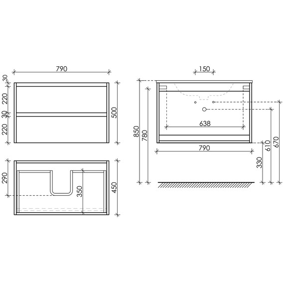 Тумба подвесная с раковиной-столешницей Sancos Libra 80 см LB80ECH, дуб чарльстон (раковина Element CN7005MB) - фото 11