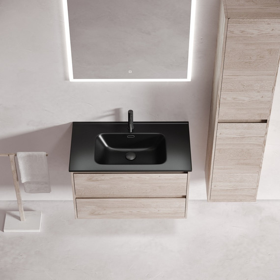 Тумба подвесная с раковиной-столешницей Sancos Libra 80 см LB80EG, дуб галифакс натуральный (раковина Element CN7005MB) - фото 5