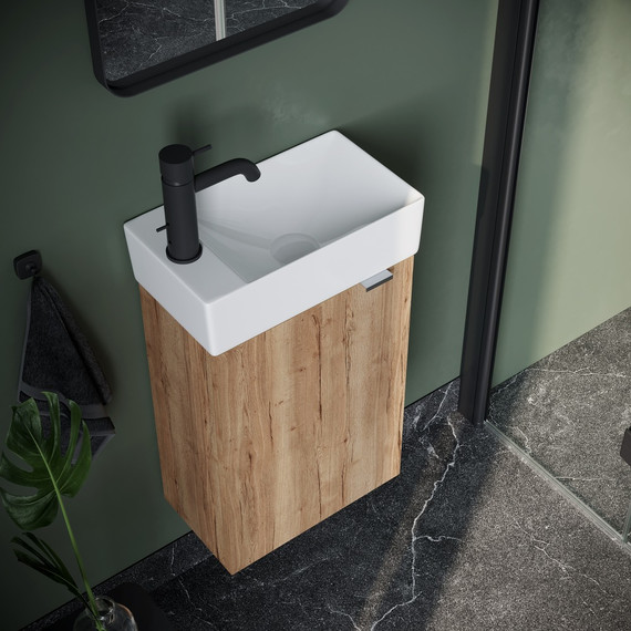 Тумба подвесная с раковиной Sancos Mini 37 см MN35EGL L, дуб галифакс натуральный - фото 4