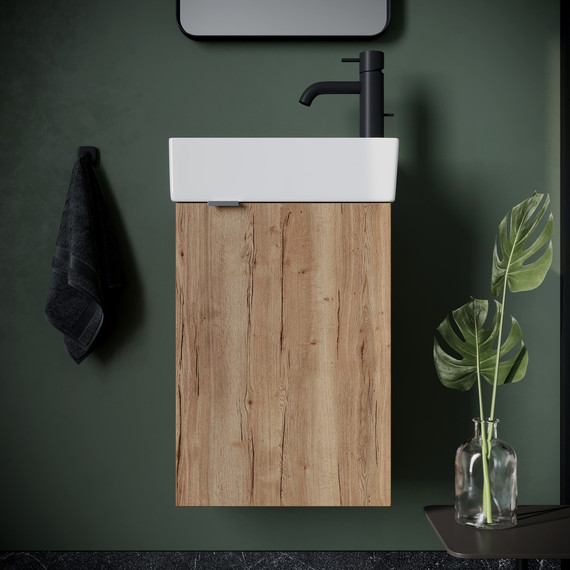 Тумба подвесная с раковиной Sancos Mini 37 см MN35EGR R, дуб галифакс натуральный - фото 3