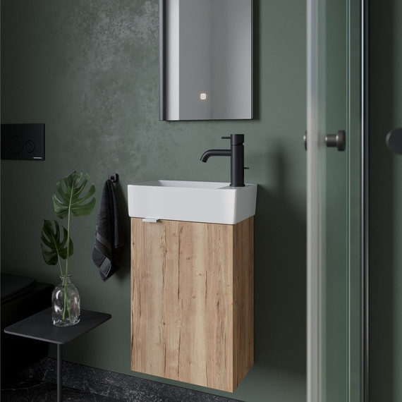 Тумба подвесная с раковиной Sancos Mini 37 см MN35EGR R, дуб галифакс натуральный - фото 5