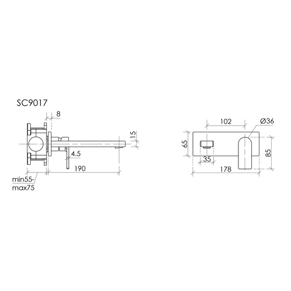 Смеситель для раковины настенный Sancos Studio SC9017BN, брашированный никель (со скрытой частью) - фото 3