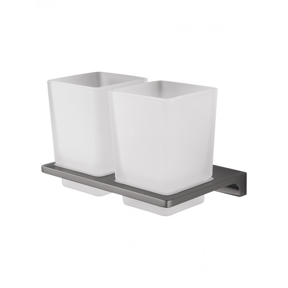 Стакан двойной для зубных щеток Wonzon & Woghand Eclipse WW-9128-GM, цвет тёмный графит брашированный - фото 