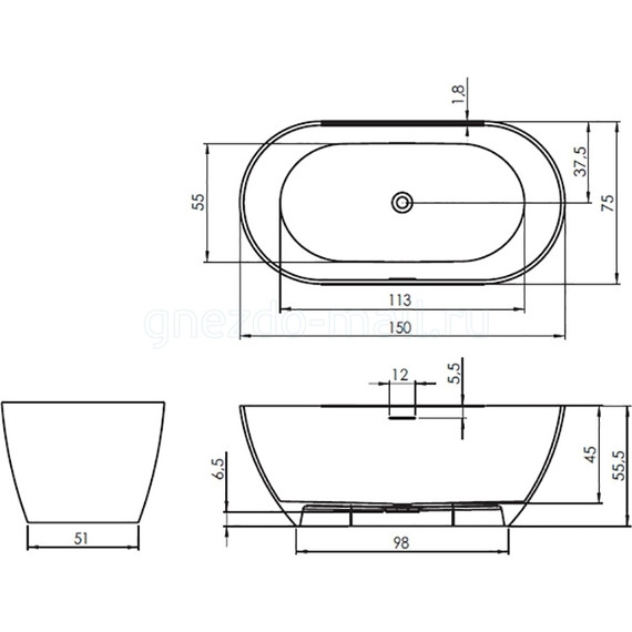 Ванна отдельностоящая Riho BILBAO 150х75 см - фото 2