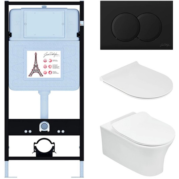 Инсталляция с подвесным безободковым унитазом Jacob Delafon Aleo E21731RU-BL, сиденье с тонкой крышкой микролифт - фото 