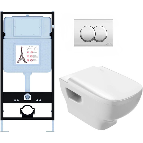 Инсталляция с подвесным безободковым унитазом Jacob Delafon Struktura EDE103-00, сиденье с крышкой микролифт - фото 