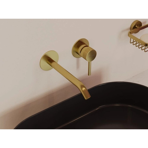 Смеситель для раковины настенный Allen Brau Priority 5.31A03-GB (со скрытой частью) золото - фото 2