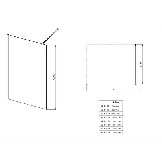 Душевая перегородка Aquatek Walk in 100 см AQ.WI.100.1BL (стекло 8 мм) с кронштейном в комплекте, чёрный матовый/прозрачное - фото 4