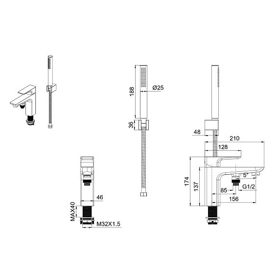 Смеситель для ванны Aquatek Вега AQ1044BGM, оружейная сталь - фото 3