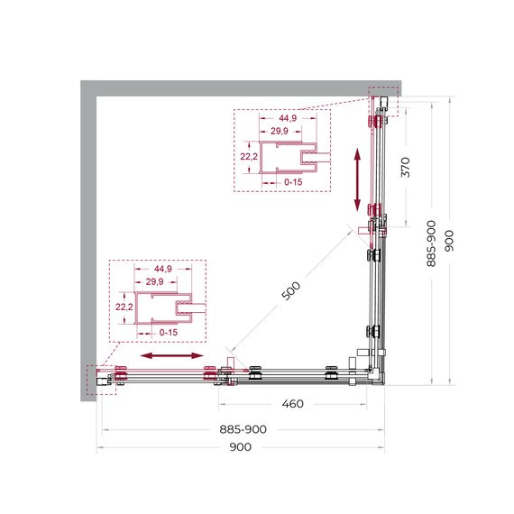 Душевое ограждение BelBagno 90x90 см MARINO-2-A-2-90-C-CR, хром/прозрачное - фото 6