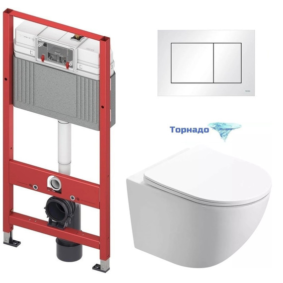 Инсталляция с подвесным унитазом комплект: TECEbase 2.0 9400413 с подвесным безободковым унитазом Azario Trevi AZ-0093UQ3 сиденье микролифт, крепление, кнопка смыва белая (система смыва Торнадо) - фото 