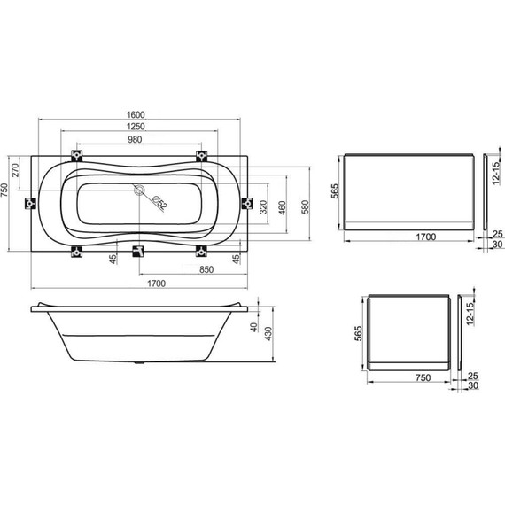 Ванна акриловая Ravak Campanula II 170x75 см CA21000000, Размер - мм: 1700х750 - фото 6