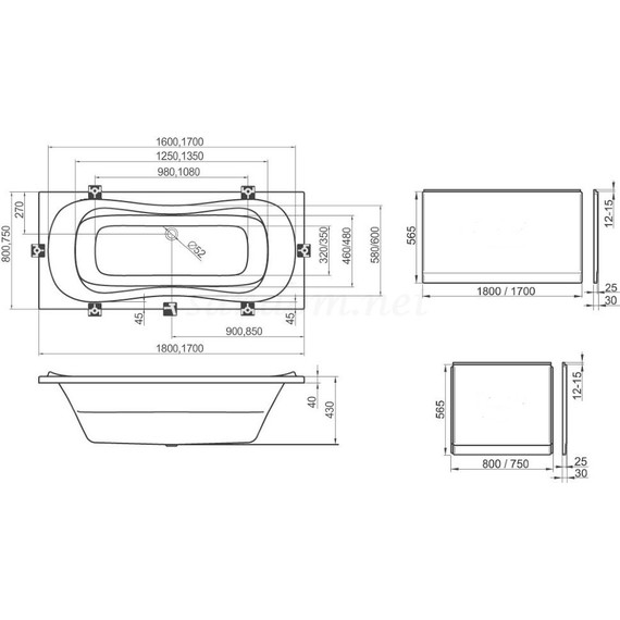 Ванна акриловая Ravak Campanula II 180x80 см CB21000000, Размер - мм: 1800х800 - фото 6