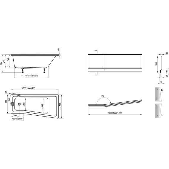 Панель фронтальная для ванны Ravak BeHappy II 170 см CZ95100A00 R - фото 2