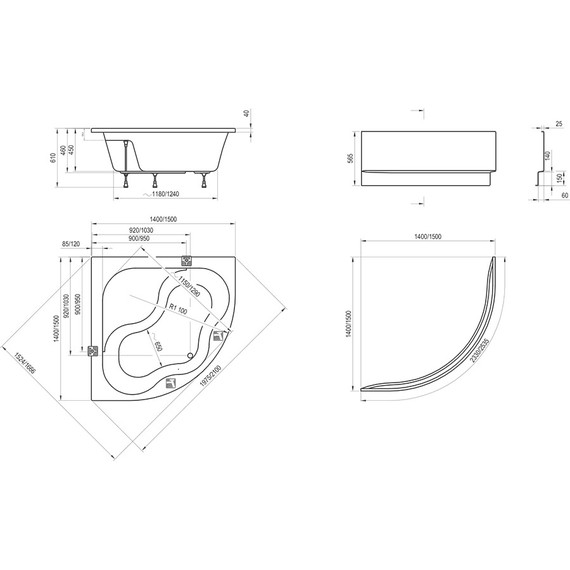 Ванна акриловая Ravak Gentiana 150x150 см CG01000000, Размер - мм: 1500х1500 - фото 6