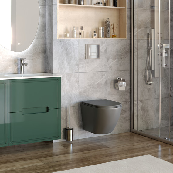 Унитаз подвесной безободковый Taliente Amato AM25010 Grigio с крышкой микролифт, серый, Цвет производителя: серый - фото 4